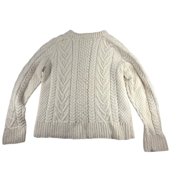 Vintage Cream Cable Knit Wool Crew Neck Sweater Aran Fisherman Sweater - Picture 2 of 6